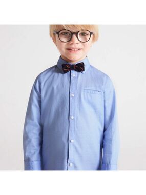 Size 8 Boys Mayoral Light Blue Button Down Shirt with Navy Bow Tie